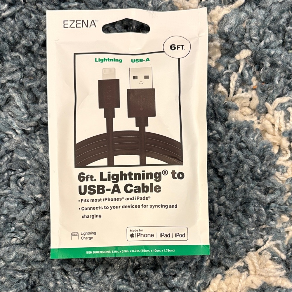 Black Lightning to USB-A Cable 6ft
